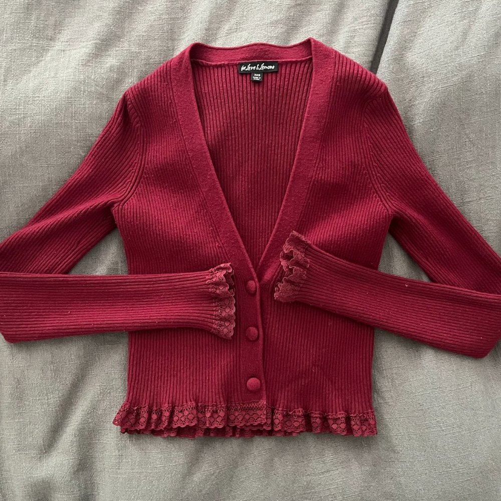 For Love and Lemons Nina Cropped Lace Button up Cardigan Ribbed